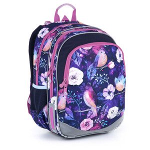 Modrý batoh s ptáčky a kytkami Topgal ELLY, růžovo-fialový