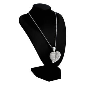 Dámský náhrdelník z chirurgické oceli Velké srdce s kamínky, stříbrný