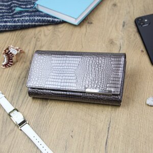 Elegantní velká dámská kožená peněženka Runo, šedá